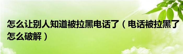 怎么让别人知道被拉黑电话了(电话被拉黑了怎么破解)