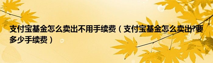 支付宝基金怎么卖出不用手续费(支付宝基金怎么卖出?要多少手续费)