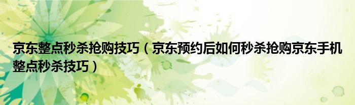 京东整点秒杀抢购技巧(京东预约后如何秒杀抢购京东手机整点秒杀技巧)