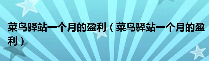 菜鸟驿站一个月的盈利(菜鸟驿站一个月的盈利)