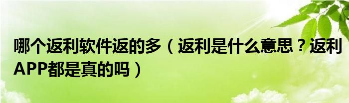 哪个返利软件返的多(返利是什么意思?返利APP都是真的吗)