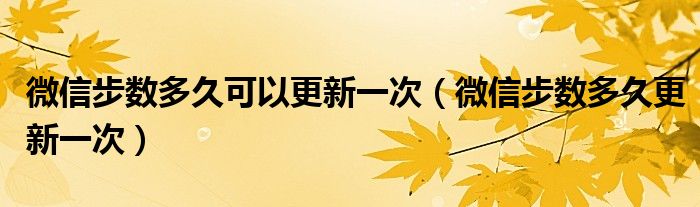 微信步数多久可以更新一次（微信步数多久更新一次）