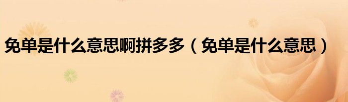 免单是什么意思啊拼多多(免单是什么意思)