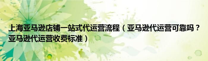 上海亚马逊店铺一站式代运营流程(亚马逊代运营可靠吗?亚马逊代运营收费标准)