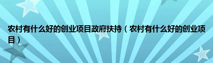 农村有什么好的创业项目政府扶持(农村有什么好的创业项目)