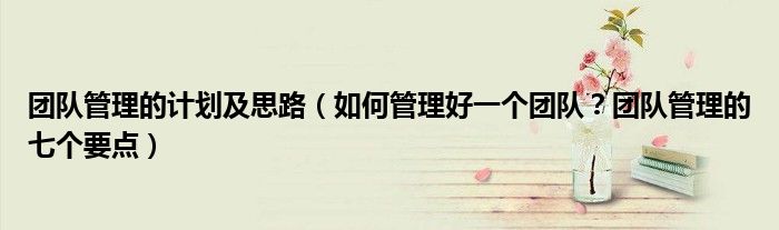 团队管理的计划及思路(如何管理好一个团队?团队管理的七个要点)