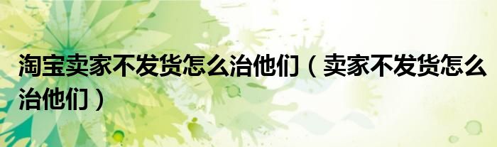 淘宝卖家不发货怎么治他们(卖家不发货怎么治他们)