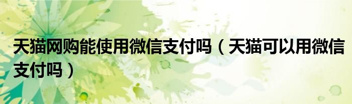 天猫网购能使用微信支付吗(天猫可以用微信支付吗)