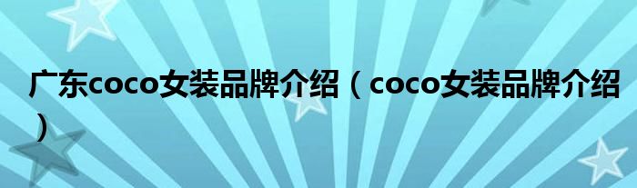 广东coco女装品牌介绍(coco女装品牌介绍)