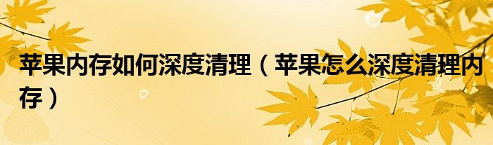 苹果内存如何深度清理(苹果怎么深度清理内存)