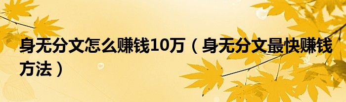 身无分文怎么赚钱10万(身无分文最快赚钱方法)