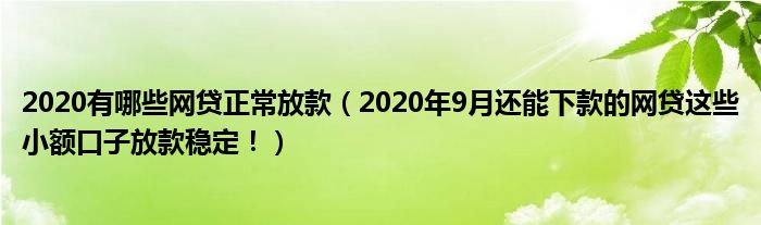 2020有哪些网贷正常放款(2020年9月还能下款的网贷这些小额口子放款稳定!)
