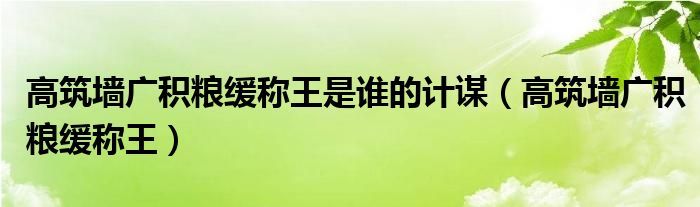 高筑墙广积粮缓称王是谁的计谋(高筑墙广积粮缓称王)