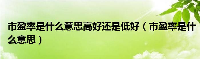 市盈率是什么意思高好还是低好(市盈率是什么意思)