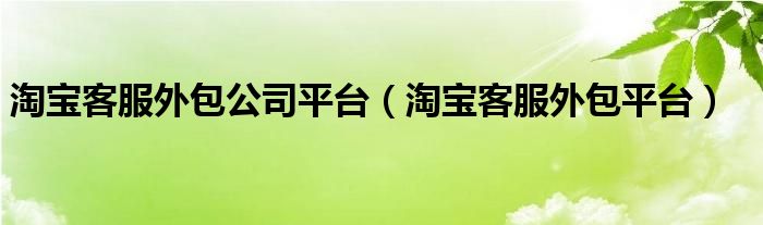淘宝客服外包公司平台(淘宝客服外包平台)