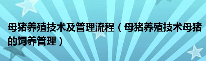 母猪养殖技术及管理流程(母猪养殖技术母猪的饲养管理)