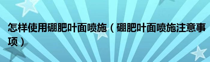 怎样使用硼肥叶面喷施(硼肥叶面喷施注意事项)