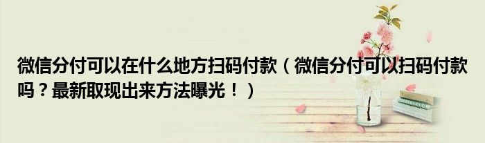 微信分付可以在什么地方扫码付款(微信分付可以扫码付款吗?最新取现出来方法曝光!)