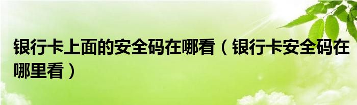 银行卡上面的安全码在哪看(银行卡安全码在哪里看)