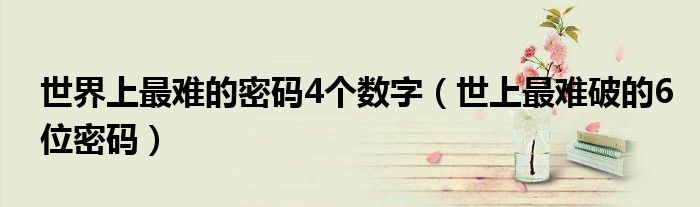 世界上最难的密码4个数字(世上最难破的6位密码)