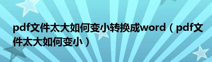 pdf文件太大如何变小转换成word(pdf文件太大如何变小)