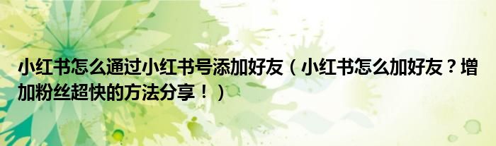 小红书怎么通过小红书号添加好友(小红书怎么加好友?增加粉丝超快的方法分享!)