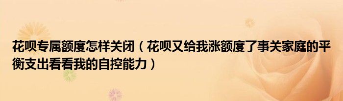花呗专属额度怎样关闭(花呗又给我涨额度了事关家庭的平衡支出看看我的自控能力)
