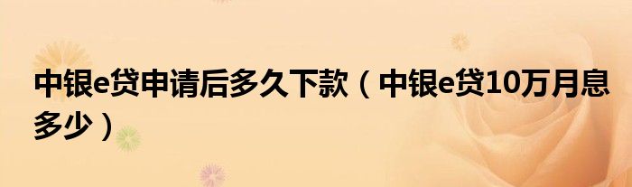 中银e贷申请后多久下款(中银e贷10万月息多少)