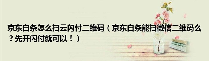 京东白条怎么扫云闪付二维码（京东白条能扫微信二维码么？先开闪付就可以！）