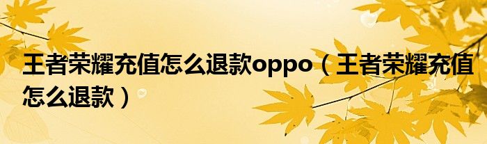 王者荣耀充值怎么退款oppo（王者荣耀充值怎么退款）