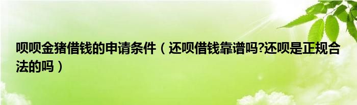 呗呗金猪借钱的申请条件（还呗借钱靠谱吗?还呗是正规合法的吗）