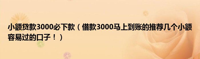 小额贷款3000必下款(借款3000马上到账的推荐几个小额容易过的口子!)