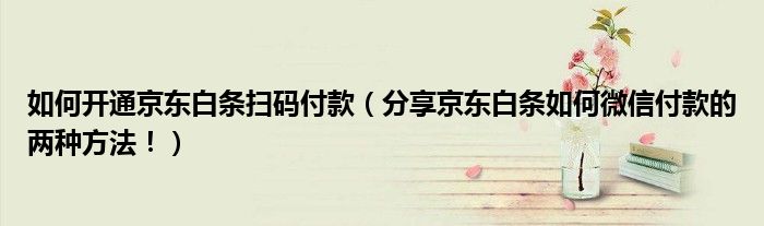 如何开通京东白条扫码付款(分享京东白条如何微信付款的两种方法!)