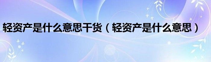 轻资产是什么意思干货(轻资产是什么意思)