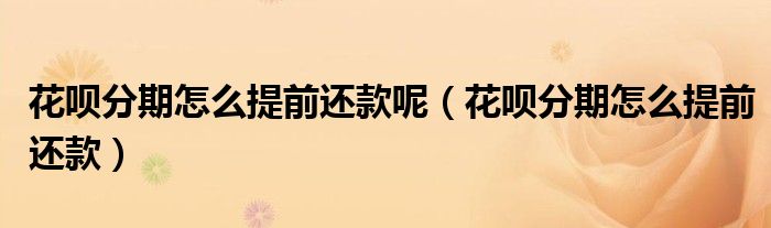 花呗分期怎么提前还款呢（花呗分期怎么提前还款）