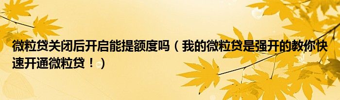 微粒贷关闭后开启能提额度吗(我的微粒贷是强开的教你快速开通微粒贷!)