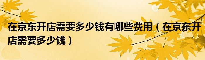 在京东开店需要多少钱有哪些费用(在京东开店需要多少钱)