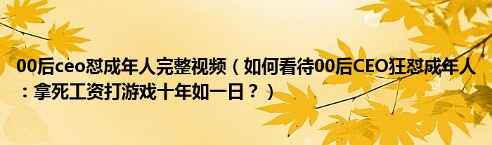 00后ceo怼成年人完整视频(如何看待00后CEO狂怼成年人:拿死工资打游戏十年如一日?)