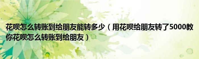 花呗怎么转账到给朋友能转多少(用花呗给朋友转了5000教你花呗怎么转账到给朋友)