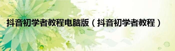抖音初学者教程电脑版(抖音初学者教程)