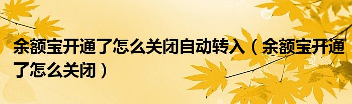 余额宝开通了怎么关闭自动转入(余额宝开通了怎么关闭)