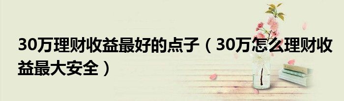 30万理财收益最好的点子(30万怎么理财收益最大安全)
