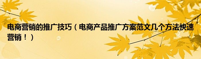 电商营销的推广技巧(电商产品推广方案范文几个方法快速营销!)