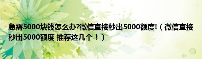 急需5000块钱怎么办?微信直接秒出5000额度!(微信直接秒出5000额度 推荐这几个!)