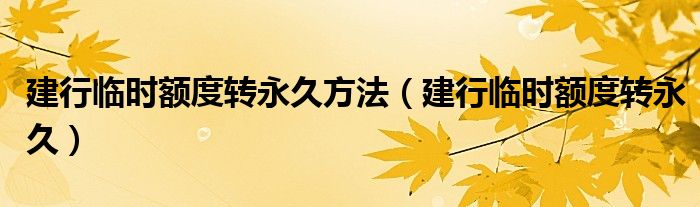 建行临时额度转永久方法(建行临时额度转永久)