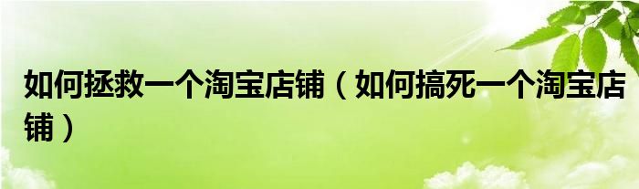 如何拯救一个淘宝店铺(如何搞死一个淘宝店铺)