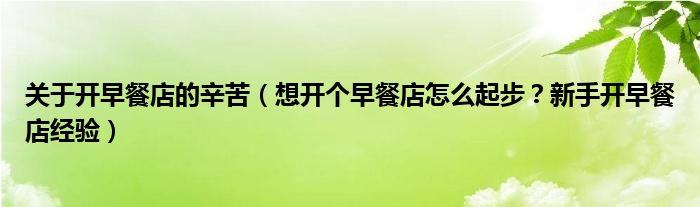 关于开早餐店的辛苦(想开个早餐店怎么起步?新手开早餐店经验)
