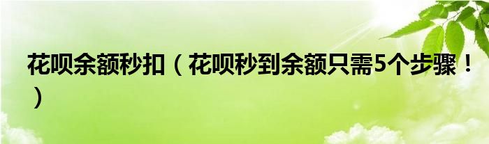 花呗余额秒扣(花呗秒到余额只需5个步骤!)