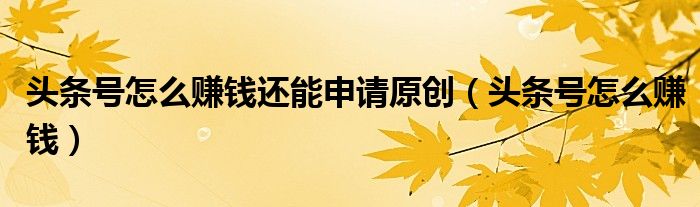 头条号怎么赚钱还能申请原创(头条号怎么赚钱)