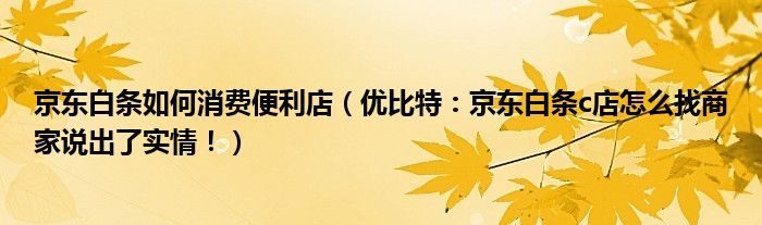 京东白条如何消费便利店(优比特:京东白条c店怎么找商家说出了实情!)